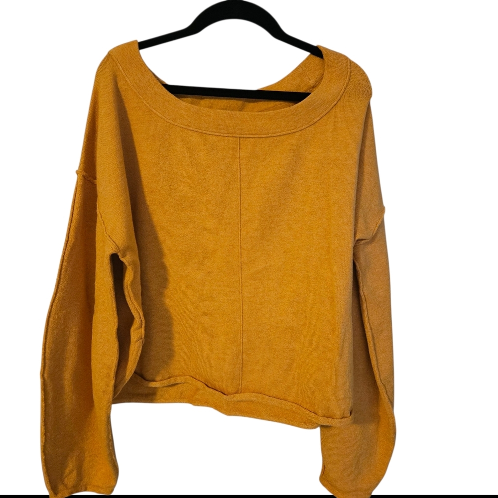 Free People Jamie Mustard Yellow Seamed Boxy Oversized Sweater, M